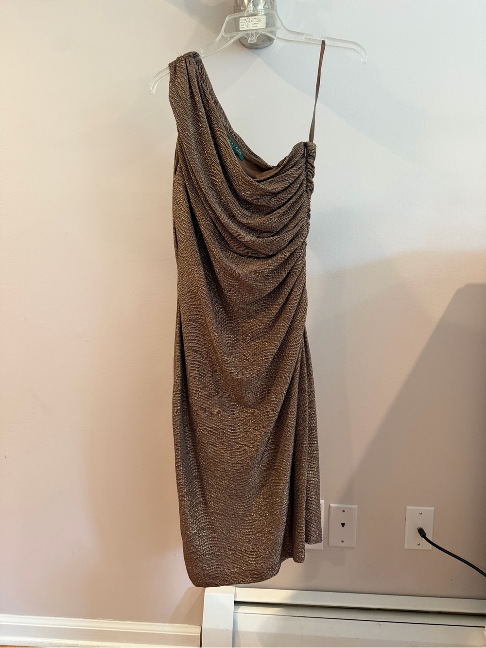 Lauren Ralph Lauren One-Shoulder Metallic Bronze Draped Dress